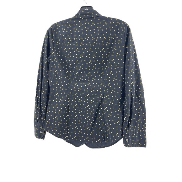 J Crew Women's Button Down Collar Shirt Black Yellow Polka Dot Sz 4  100% Cotton - Picture 4 of 12